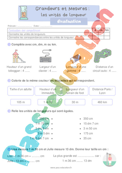 Les Unit s De Longueur valuation De Grandeurs Et Mesures Primaire 