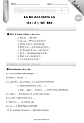 La fin des mots en [ée] [é] [té] [tée] - Examen Evaluation - Bilan : Primaire 5 - PDF à imprimer
