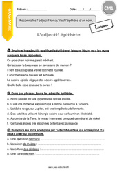 Reconnaitre l’adjectif lorsqu’il est l’épithète d’un nom - Exercices avec correction : Primaire 4 - PDF à imprimer