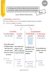 Comment distinguer les différents déterminants- Fiches démonstratifs et possessifs. - Cours, Leçon : Primaire 5 - PDF à imprimer