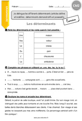 Comment distinguer les différents déterminants- Fiches démonstratifs et possessifs. - Exercices : Primaire 5 - PDF à imprimer