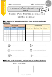Comment passer d’une fraction décimale à un nombre décimal. - Exercices avec correction : Primaire 5 - PDF à imprimer