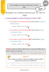 Comment multiplier un nombre décimal par 10, 100 ou 1000. - Cours, Leçon : Primaire 5 - PDF à imprimer
