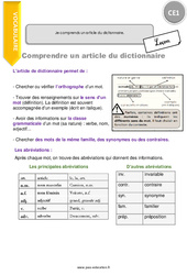 Je comprends un article du dictionnaire. - Cours, Leçon : Primaire 2 - PDF à imprimer