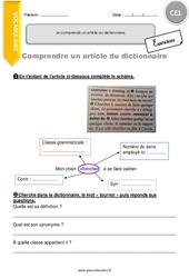 Je comprends un article du dictionnaire. - Exercices : Primaire 2 - PDF à imprimer