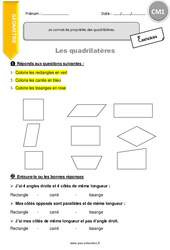 Connaître les propriétés des quadrilatères. - Exercices avec correction : Primaire 4 - PDF à imprimer