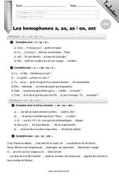 Les homophones a,as,à et on, ont - Examen Evaluation - Bilan : Primaire 4 - PDF à imprimer