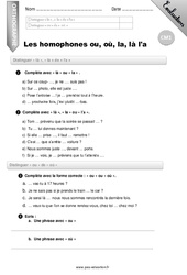 Les homophones ou ,où , la ,là l'a - Examen Evaluation - Bilan : Primaire 4 - PDF à imprimer