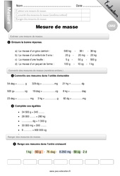 Mesure de masse - Examen Evaluation - Bilan : Primaire 5 - PDF à imprimer