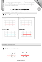 Soustraction posée - Examen Evaluation - Bilan : Primaire 5 - PDF à imprimer