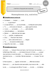 J’identifie et orthographie des homophones. - Exercices avec correction : Primaire 3 - PDF à imprimer