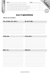 Les 4 opérations - Examen Evaluation - Bilan : Primaire 5 - PDF à imprimer