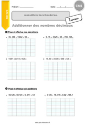 Comment additionner des nombres décimaux - Exercices : Primaire 4 - PDF à imprimer