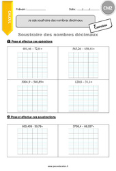 Comment soustraire des nombres décimaux - Exercices : Primaire 5 - PDF à imprimer