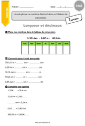 Comment placer un nombre décimal dans un tableau de conversion. - Exercices avec correction : Primaire 5 - PDF à imprimer