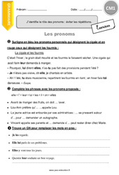 J’identifie le rôle des pronoms - Fiches éviter les répétitions. - Exercices  : Primaire 4 - PDF à imprimer