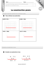 La soustraction posée - Examen Evaluation - Bilan : Primaire 4 - PDF à imprimer