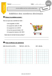 Additionner les nombres décimaux. - Exercices : Primaire 4 - PDF à imprimer