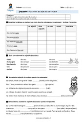 Accorder les adjectifs de couleur - Examen Evaluation - Bilan : Primaire 5 - PDF à imprimer