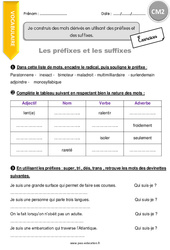 Mots dérivés en utilisant des préfixes et des suffixes - Exercices  : Primaire 5 - PDF à imprimer