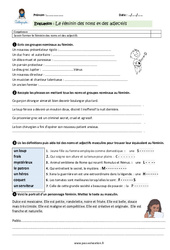 Le féminin des noms et des adjectifs - Examen Evaluation - Bilan : Primaire 5 - PDF à imprimer