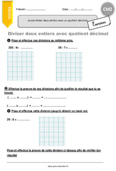 Diviser deux entiers avec quotient décimal - Exercices  : Primaire 5 - PDF à imprimer