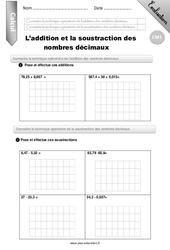 Addition et soustraction des nombres décimaux - Examen Evaluation - Bilan : Primaire 4 - PDF à imprimer