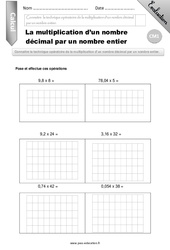La multiplication d’un nombre décimal par un nombre entier - Examen Evaluation - Bilan : Primaire 4 - PDF à imprimer