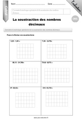 Soustraction des nombres décimaux - Examen Evaluation - Bilan : Primaire 4 - PDF à imprimer