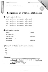 Comprendre un article de dictionnaire - Examen Evaluation - Bilan : Primaire 2 - PDF à imprimer