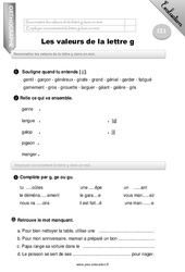 Valeurs de la lettre G - Examen Evaluation - Bilan : Primaire 2 - PDF à imprimer