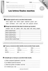 Lettres finales muettes - Examen Evaluation - Bilan : Primaire 2 - PDF à imprimer