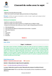 Accord du verbe avec le sujet - Séquence - Fiche de préparation : Primaire 5 - PDF à imprimer
