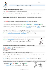 Accord du verbe avec le sujet - Cours, Leçon : Primaire 5 - PDF à imprimer