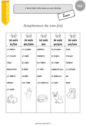 Graphèmes du son [in] - Cours, Leçon : Primaire 3 - PDF à imprimer