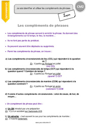 Compléments de phrases - Cours, Leçon : Primaire 5 - PDF à imprimer