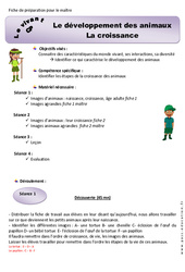Croissance - Séquence - Fiche de préparation - Séance 2 - Développement des animaux : Primaire 1 - PDF à imprimer