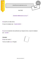 Homophones - ou et - où - Cours, Leçon : Primaire 2 - Cycle 2 - PDF à imprimer