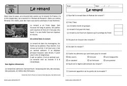 Le renard - Lecture documentaire : Primaire 2 - PDF à imprimer