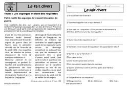 Fait divers - Lecture compréhension - Textes informatifs / Documentaires : Primaire 2 - PDF à imprimer