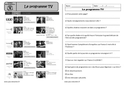 Programme tv - Ecrit fonctionnel - Lecture compréhension : Primaire 2 - PDF à imprimer