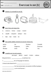 Exercices - Son [k] - c - q - qu - k - Etude des sons : Primaire 2 - PDF à imprimer
