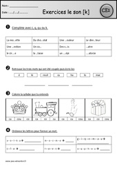Révisions - Son [k] - c - q - qu - k - Etude des sons : Primaire 2 - PDF à imprimer