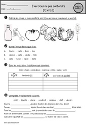 Exercices - t et d - Ne pas confondre - Etude des sons : Primaire 2 - PDF à imprimer