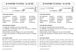 Fiche de lecture - Son m - Etude des sons : Primaire 2 - PDF à imprimer
