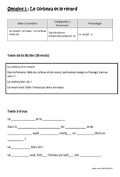 Le corbeau et le renard - Dictée préparée - Semaine 1 : Primaire 2 - PDF à imprimer