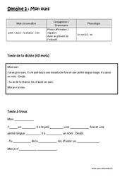 Mon ours - Dictée préparée - Semaine 2 : Primaire 2 - PDF à imprimer