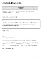 Bon anniversaire - Dictée préparée - Semaine 10 : Primaire 2 - PDF à imprimer