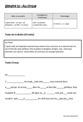 Au cirque - Dictée préparée - Semaine 12 : Primaire 2 - PDF à imprimer