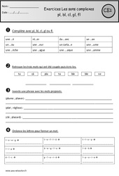 Révisions - Sons complexes pl, bl, cl, gl, fl - Etude des sons : Primaire 2 - PDF à imprimer